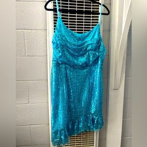 Blue sequins dress, size XL with criss cross back